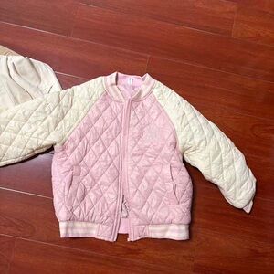 Pink and Cream Quilted Bomber Jacket